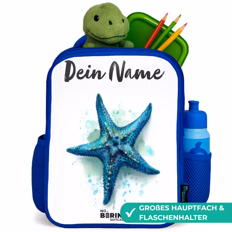 Kinderrucksack - Blau - Blauer Seestern auf weißem Hintergrund — 3