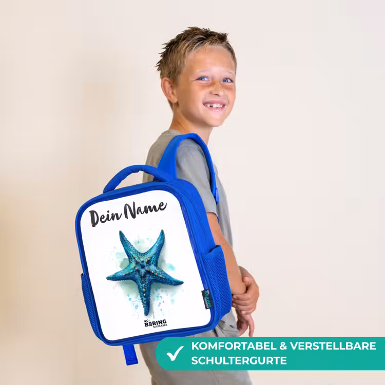 Kinderrucksack - Blau - Blauer Seestern auf weißem Hintergrund — 5