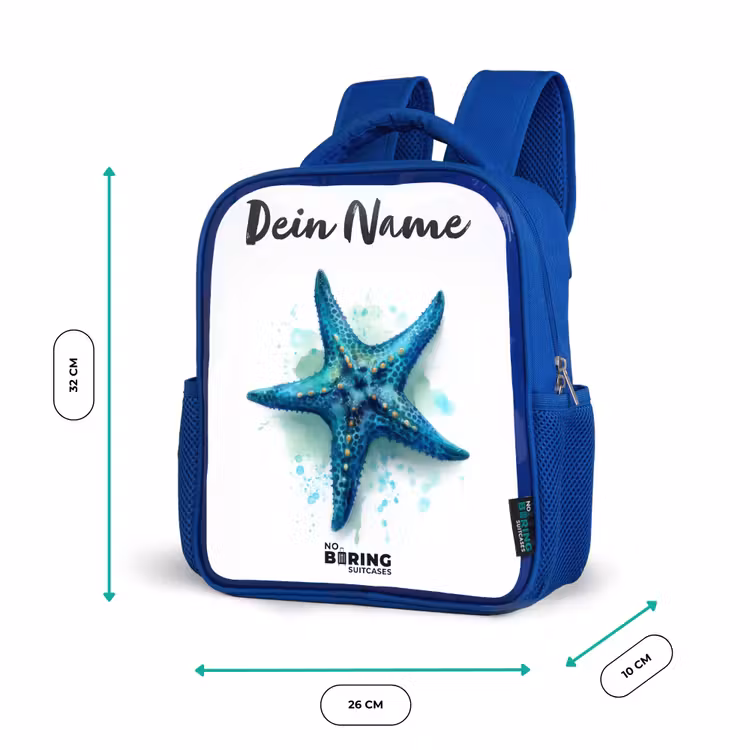 Kinderrucksack - Blau - Blauer Seestern auf weißem Hintergrund — 6