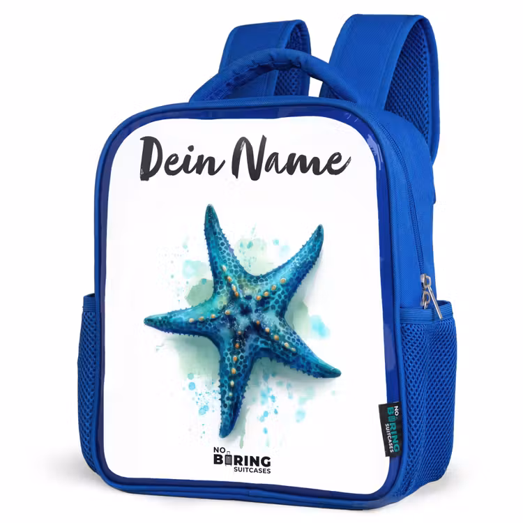 Kinderrucksack - Blau - Blauer Seestern auf weißem Hintergrund — 7