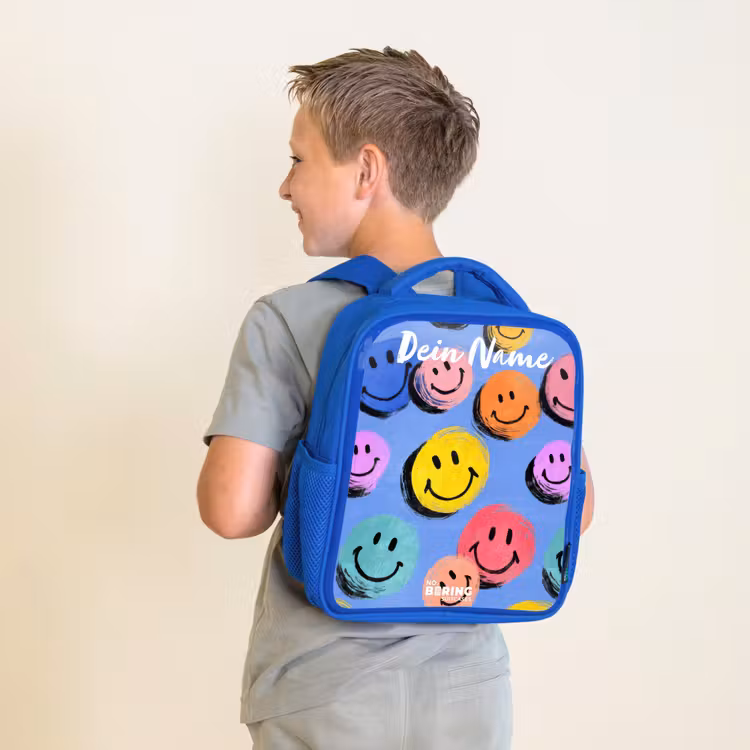 Kinderrucksack - Blau - Ein verspieltes und künstlerisches Muster aus bunten Smileys — 2