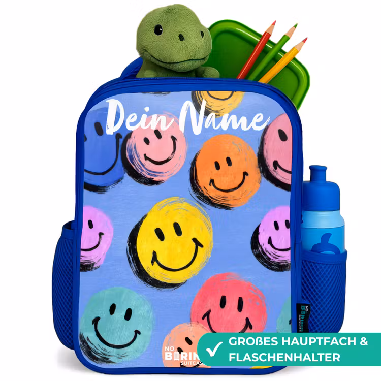 Kinderrucksack - Blau - Ein verspieltes und künstlerisches Muster aus bunten Smileys — 3