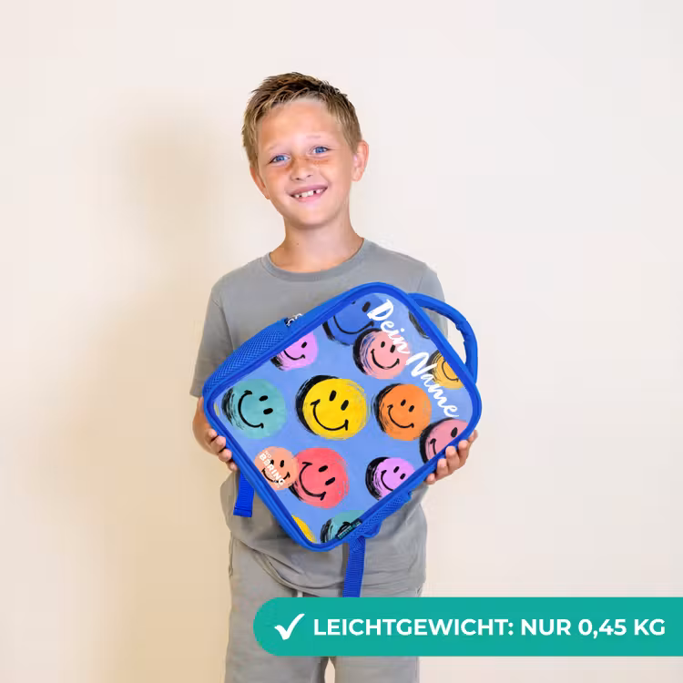 Kinderrucksack - Blau - Ein verspieltes und künstlerisches Muster aus bunten Smileys — 4