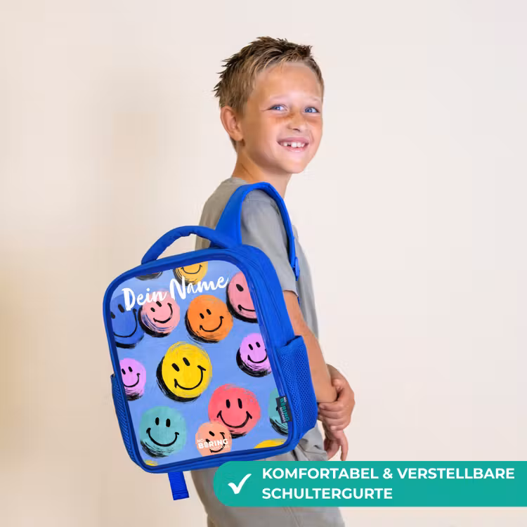 Kinderrucksack - Blau - Ein verspieltes und künstlerisches Muster aus bunten Smileys — 5