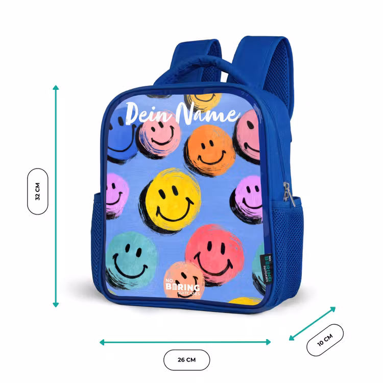 Kinderrucksack - Blau - Ein verspieltes und künstlerisches Muster aus bunten Smileys — 6