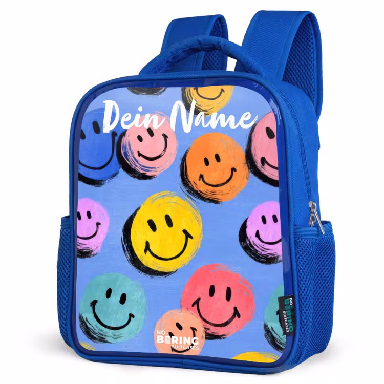 Kinderrucksack - Blau - Ein verspieltes und künstlerisches Muster aus bunten Smileys — 7
