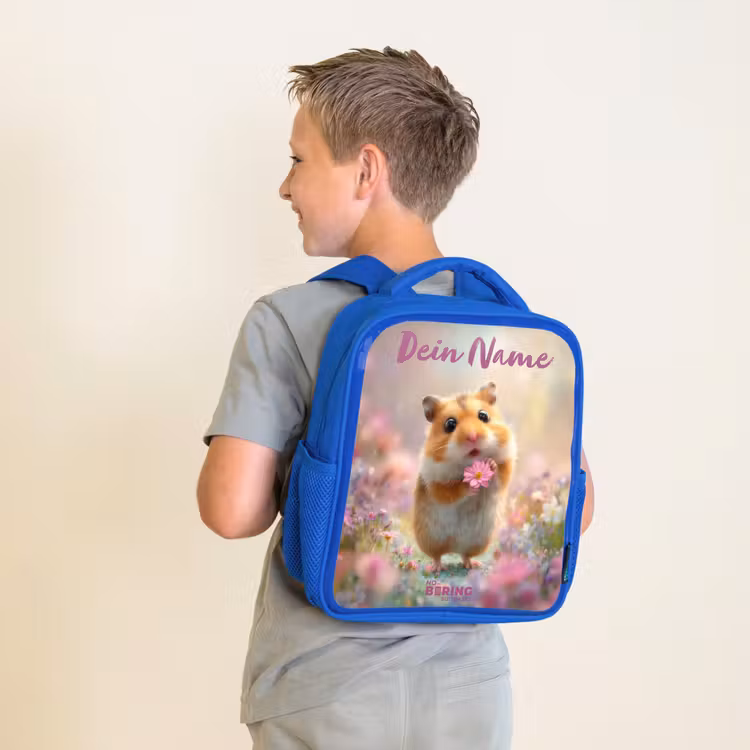 Kinderrucksack - Blau - Hamster - Blume - Natur - Tier — 2