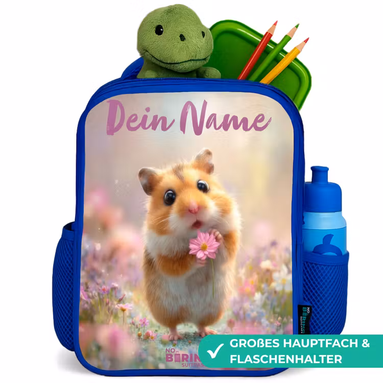 Kinderrucksack - Blau - Hamster - Blume - Natur - Tier — 3