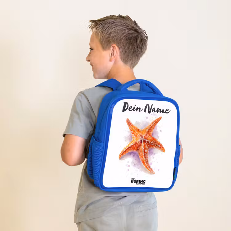 Kinderrucksack - Blau - Orange Seestern Illustration — 2