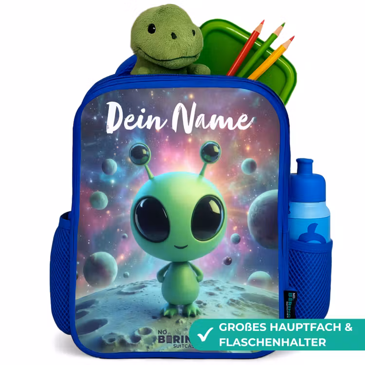 Kinderrucksack - Blau - Grünes außerirdisches Wesen auf Mondlandschaft — 3