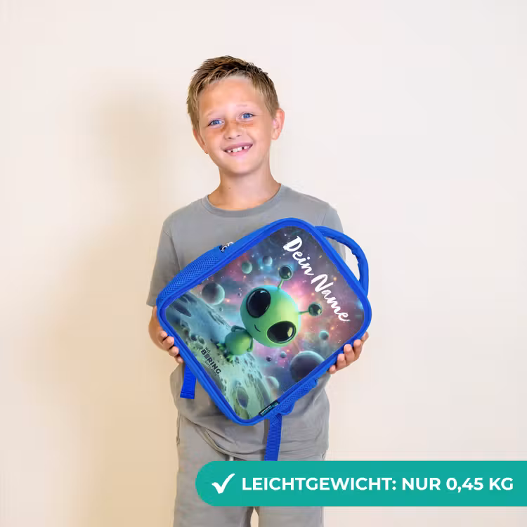 Kinderrucksack - Blau - Grünes außerirdisches Wesen auf Mondlandschaft — 4