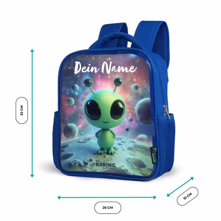 Kinderrucksack - Blau - Grünes außerirdisches Wesen auf Mondlandschaft — 6