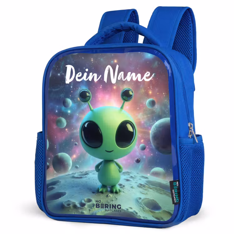 Kinderrucksack - Blau - Grünes außerirdisches Wesen auf Mondlandschaft — 7