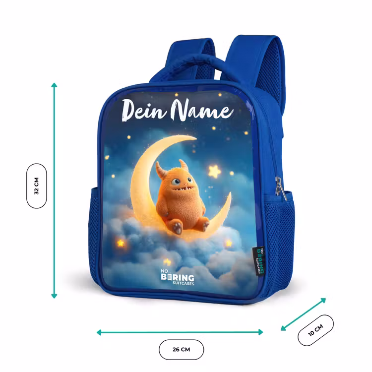 Kinderrucksack - Blau - Orangefarbenes Ungeheuer auf Mondsichel — 6