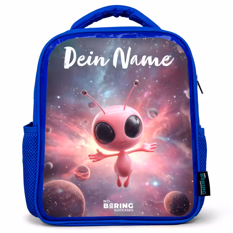 Kinderrucksack - Blau - Rosa Alien im Sternennebel — 1