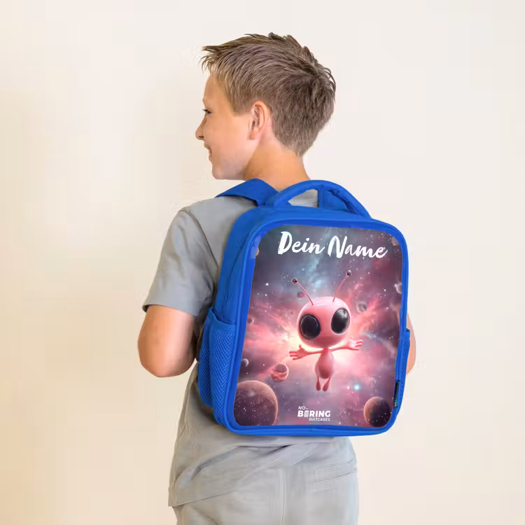 Kinderrucksack - Blau - Rosa Alien im Sternennebel — 2