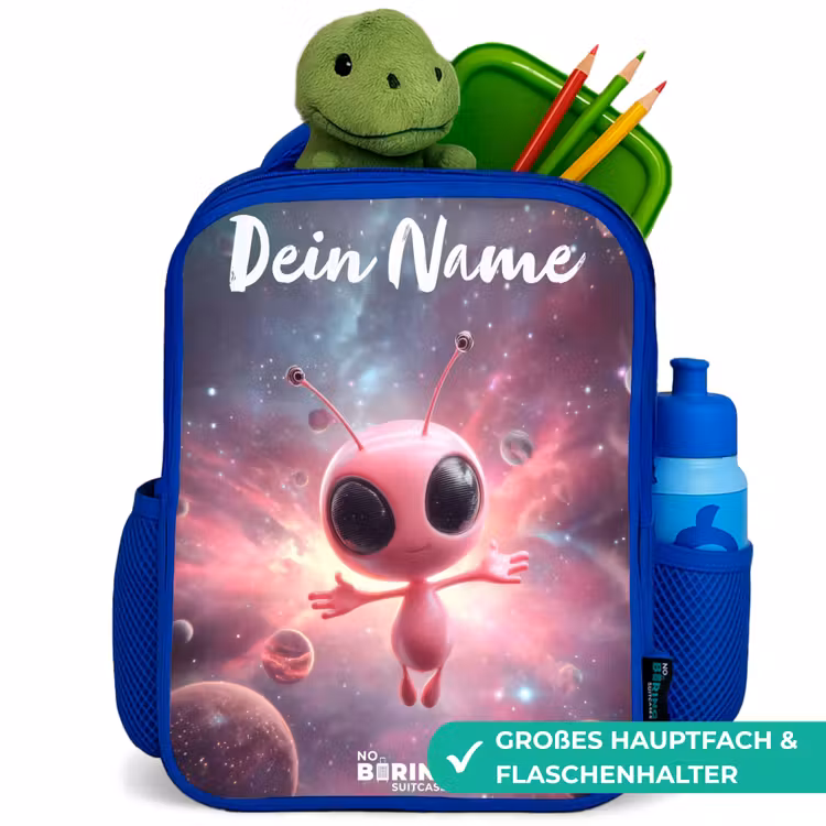 Kinderrucksack - Blau - Rosa Alien im Sternennebel — 3