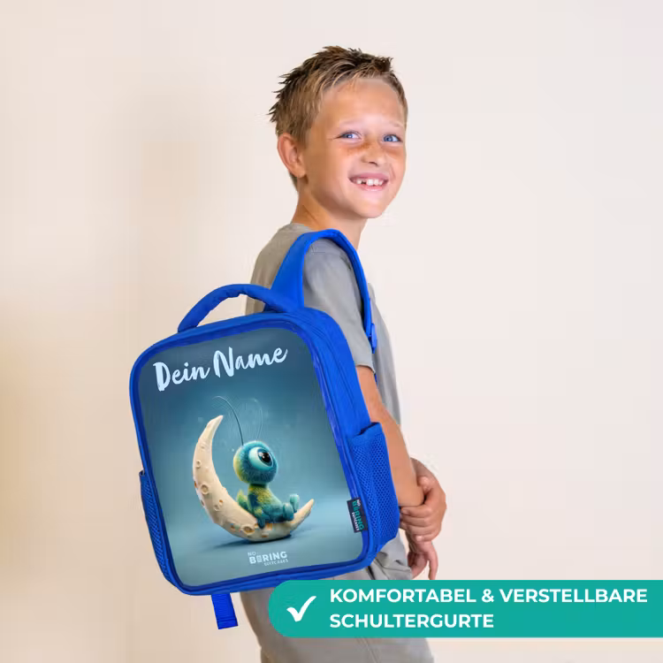 Kinderrucksack - Blau - Verträumte Kreatur auf dem Mond — 5