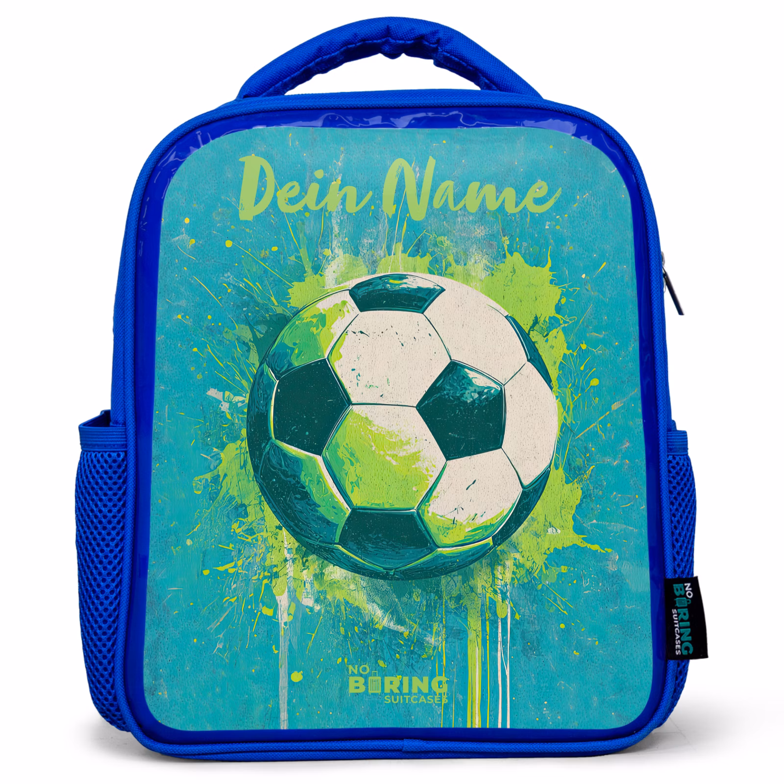 Kinderrucksack mit Namen - Blau - Fußball-Vibes - Farbkleckse - Grün - Blau — 1