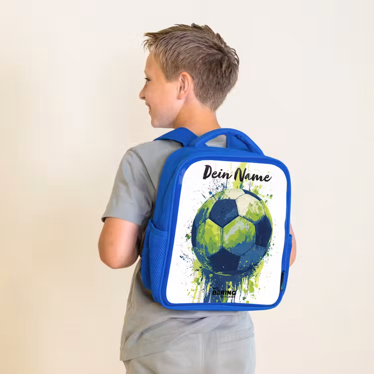 Kinderrucksack mit Namen - Blau - Football vibes - Farbe - Grün - Blau — 2