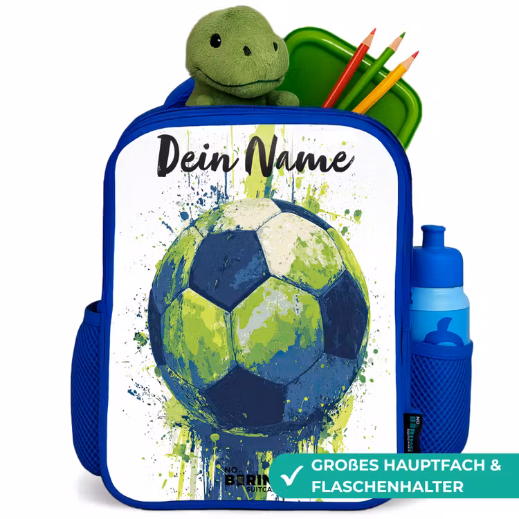 Kinderrucksack mit Namen - Blau - Football vibes - Farbe - Grün - Blau — 3