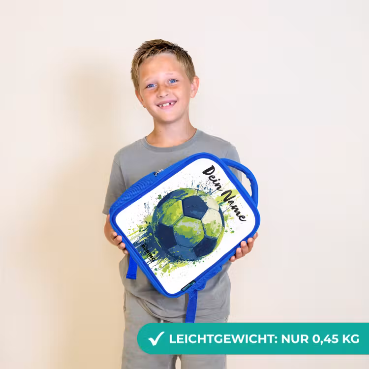 Kinderrucksack mit Namen - Blau - Football vibes - Farbe - Grün - Blau — 4