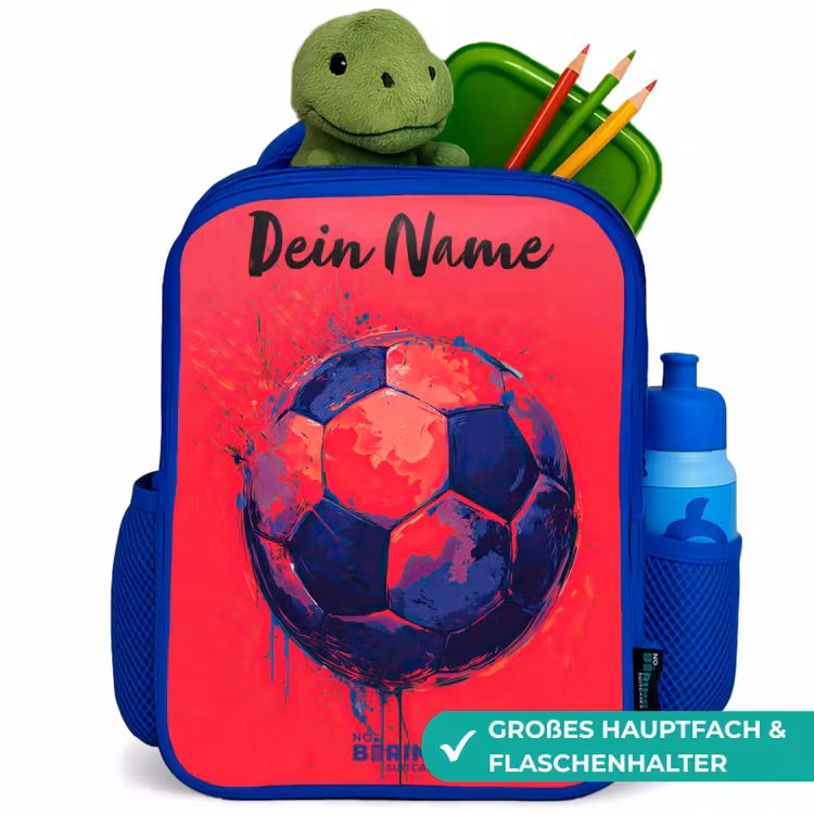 Kinderrucksack mit Namen - Blau - Fußball-Vibes - Farbe - Blau - Rot — 3