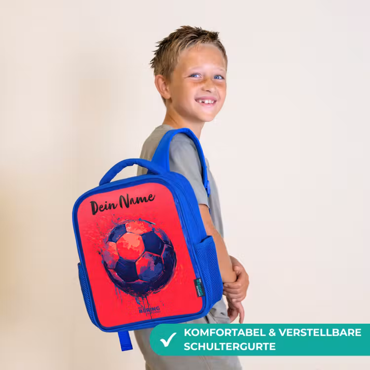 Kinderrucksack mit Namen - Blau - Fußball-Vibes - Farbe - Blau - Rot — 5