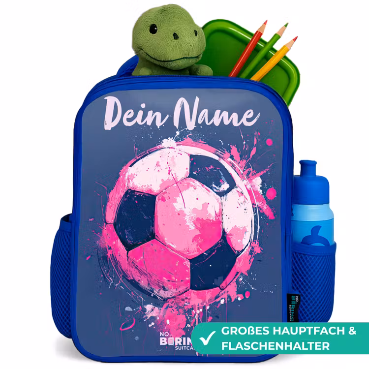Kinderrucksack mit Namen - Blau - Fußball Vibes - Farbe - Rosa - Blau — 3