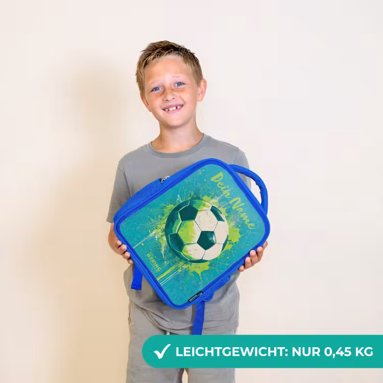 Kinderrucksack mit Namen - Blau - Fußball-Vibes - Farbkleckse - Grün - Blau — 4