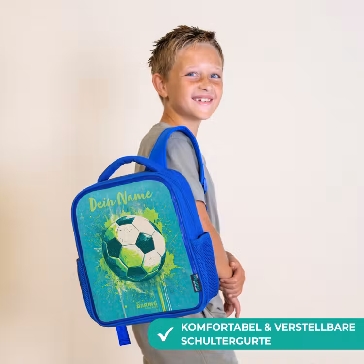 Kinderrucksack mit Namen - Blau - Fußball-Vibes - Farbkleckse - Grün - Blau — 5