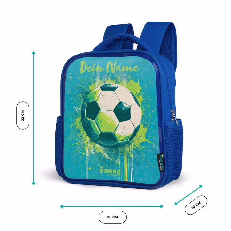 Kinderrucksack mit Namen - Blau - Fußball-Vibes - Farbkleckse - Grün - Blau — 6