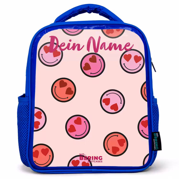 Kinderrucksack - Blau - Herz - Smiley - Muster — 1