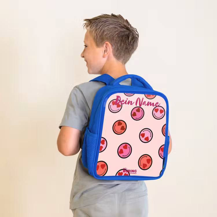 Kinderrucksack - Blau - Herz - Smiley - Muster — 2