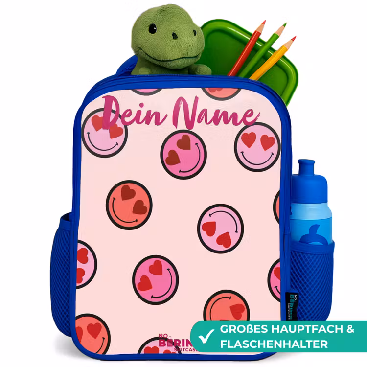 Kinderrucksack - Blau - Herz - Smiley - Muster — 3