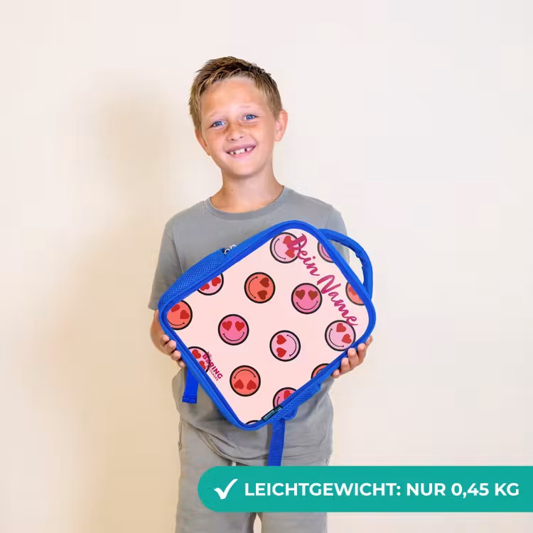 Kinderrucksack - Blau - Herz - Smiley - Muster — 4