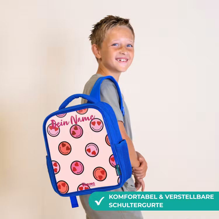 Kinderrucksack - Blau - Herz - Smiley - Muster — 5