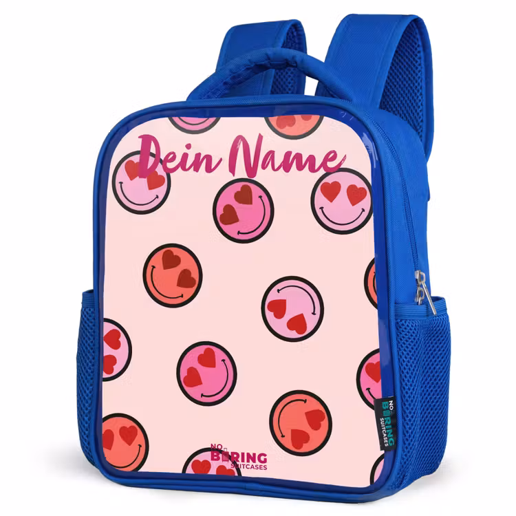 Kinderrucksack - Blau - Herz - Smiley - Muster — 7
