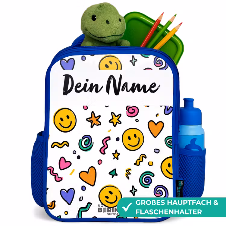 Kinderrucksack - Blau - Smiley – Herz – Stern — 3