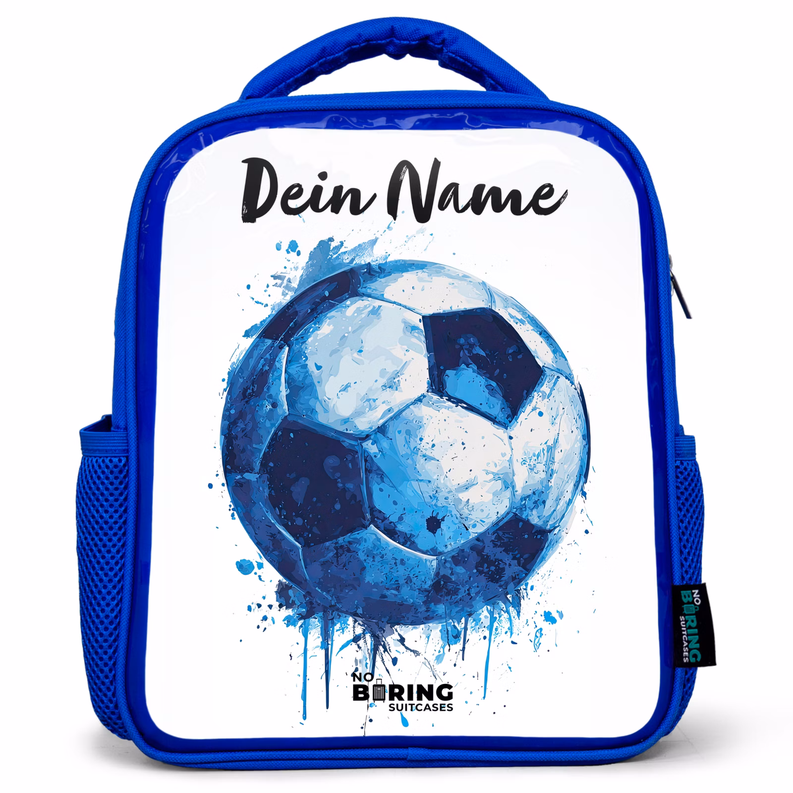 Kinderrucksack mit Namen - Blau - Fußball-Vibes - Tintenkleckse - Blau — 1