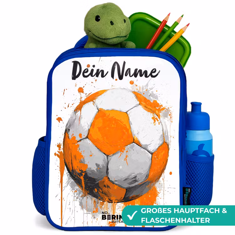 Kinderrucksack mit Namen - Blau - Fußball-Vibes - Farbe - Orange — 3