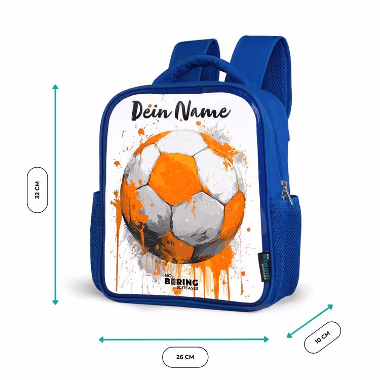 Kinderrucksack mit Namen - Blau - Fußball-Vibes - Farbe - Orange — 6