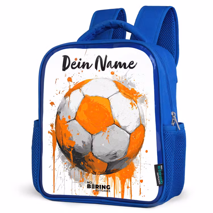 Kinderrucksack mit Namen - Blau - Fußball-Vibes - Farbe - Orange — 7