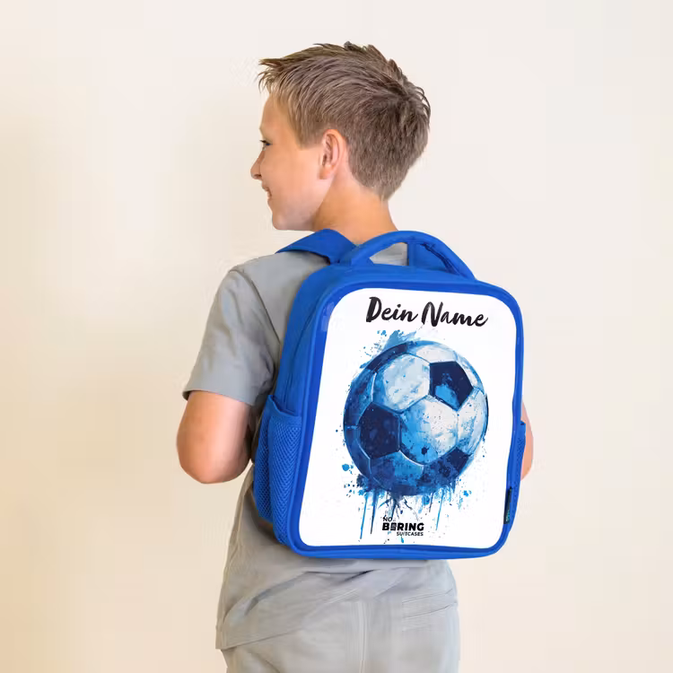 Kinderrucksack mit Namen - Blau - Fußball-Vibes - Tintenkleckse - Blau — 2