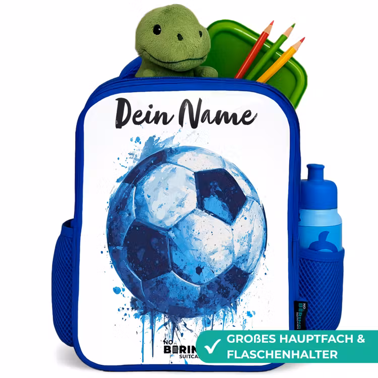 Kinderrucksack mit Namen - Blau - Fußball-Vibes - Tintenkleckse - Blau — 3