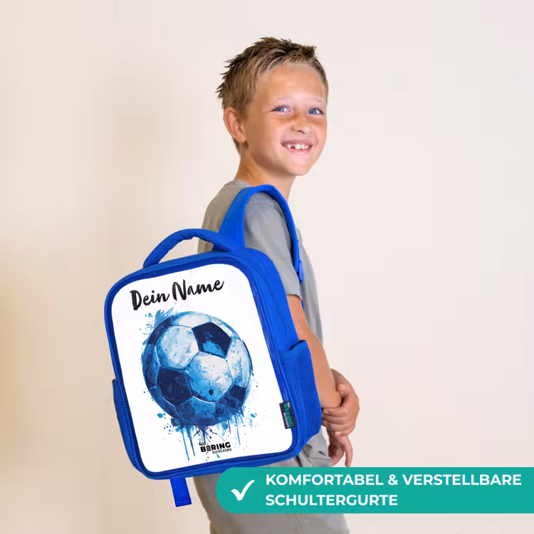 Kinderrucksack mit Namen - Blau - Fußball-Vibes - Tintenkleckse - Blau — 5