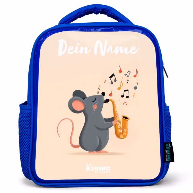 Kinderrucksack - Blau - Maus - Saxophon - Musik — 1