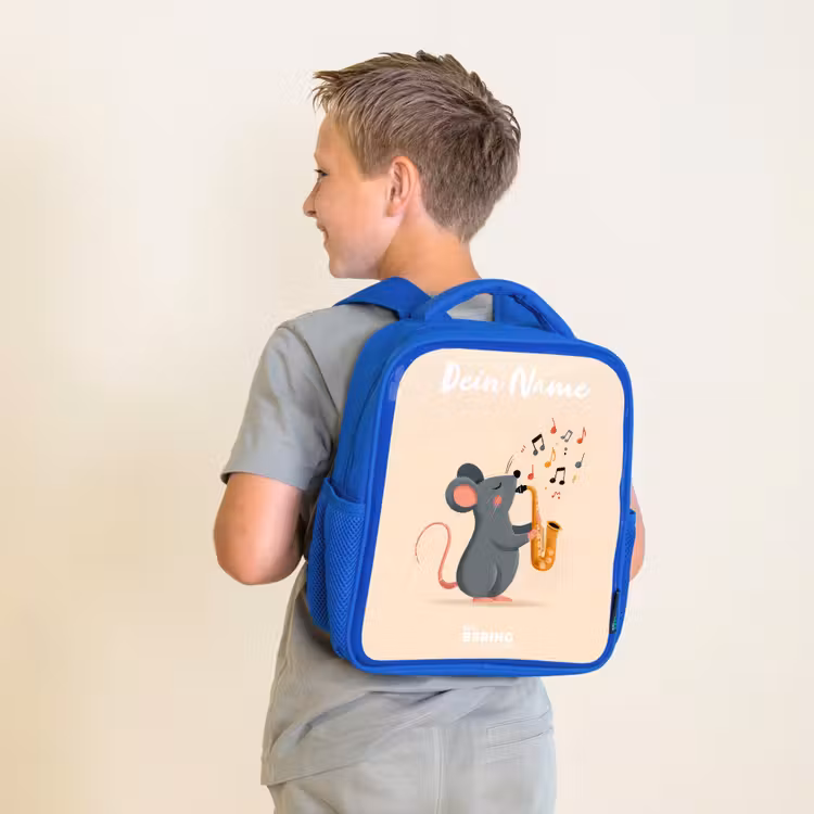 Kinderrucksack - Blau - Maus - Saxophon - Musik — 2