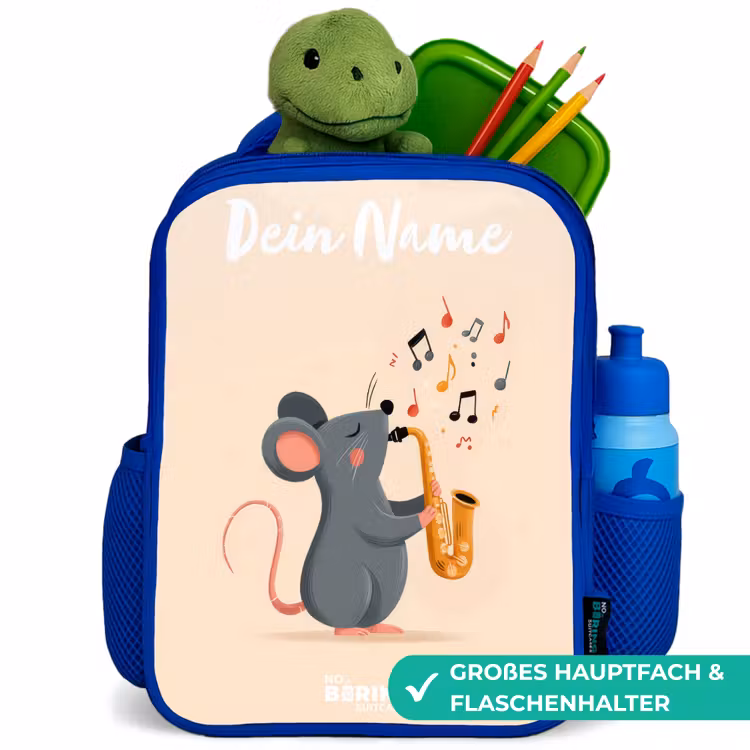 Kinderrucksack - Blau - Maus - Saxophon - Musik — 3