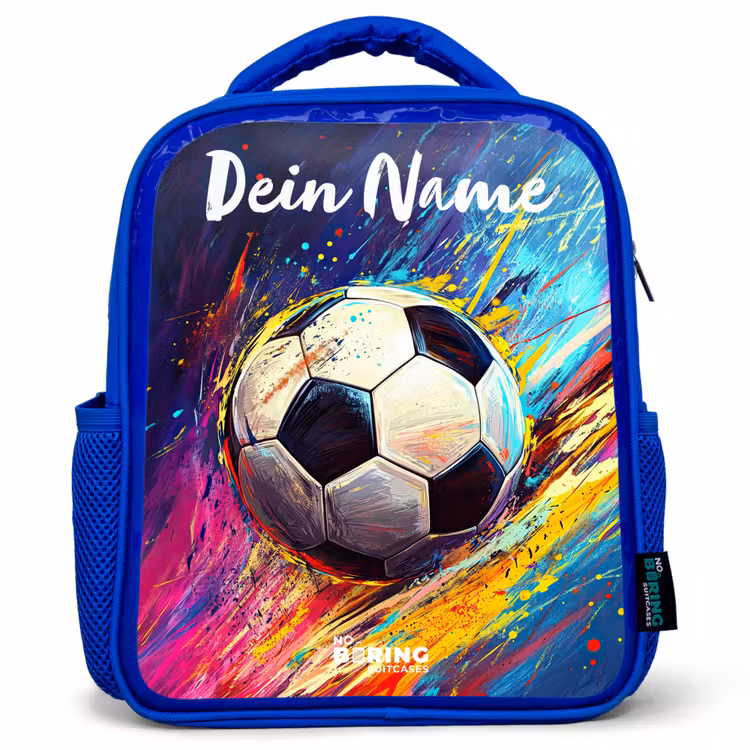 Kinderrucksack mit Namen - Blau - Neon - Fußball - Farbenfroh — 1